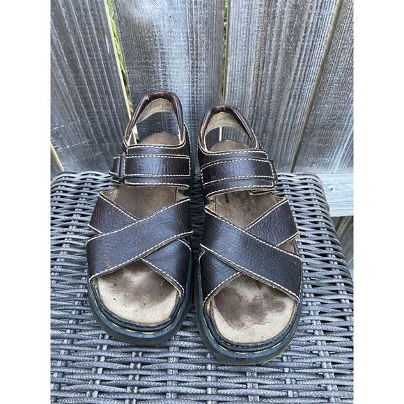 Vintage Dr Marten Fisherman Sandals Brown Leather Mens 10 England 90s Y2K Chunky